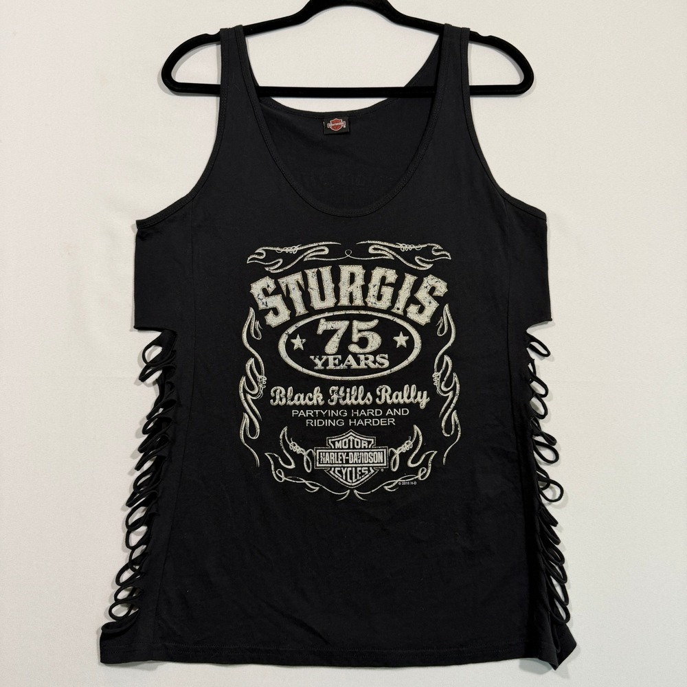 Harley Davidson Tank Top Women's L Black Sturgis 75th Anniversary Biker READ